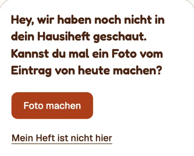 Gestaltungsillustration: Menino lädt dazu ein, das Hausaufgabenheft zu zeigen.