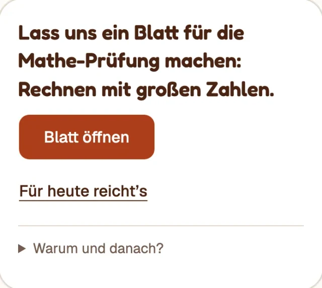 Gestaltungsillustration: Menino lädt zur Vorbereitung auf eine Matheprüfung ein.